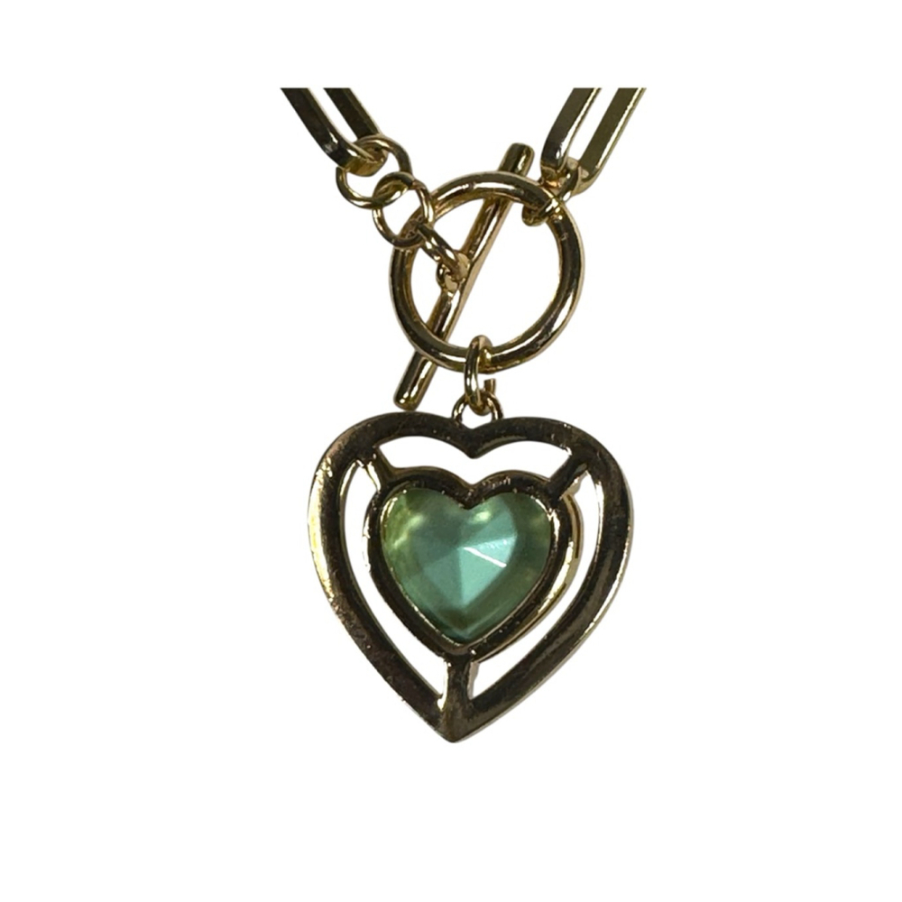 Blue heart gemstone Gold Paperclip Chain Toggle reversible Gift Bella Jack 18” - Picture 2 of 6